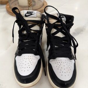 Air Jordan 1 Mid Kids Sneakers Black White Tan Size 13.5C